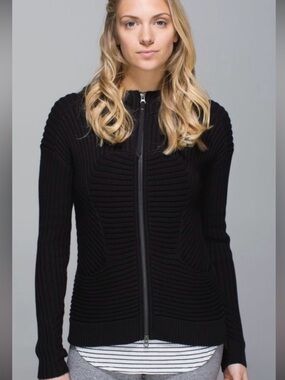 Lululemon Black Ribbed Zip-Front hooded Jacket
